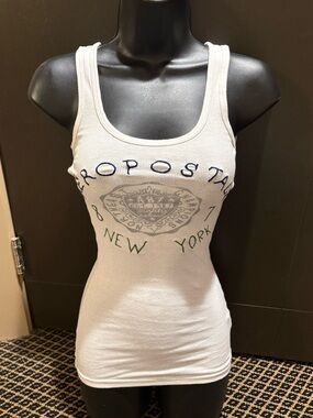 Y2K Aeropostale White Ribbed Logo Tank Top